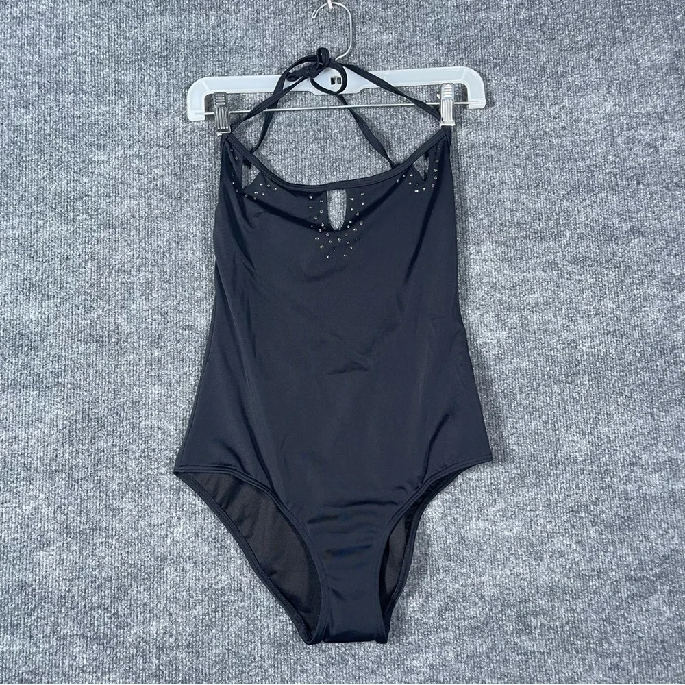 Victoria’s Secret Small NWOT Black Cut Out Rhinestone Halter One Piece Swimsuit